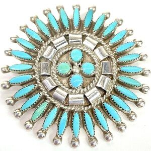 Genuine Turquoise and Silver Petit Point Brooch/Pendant Signed By Dan Etsate